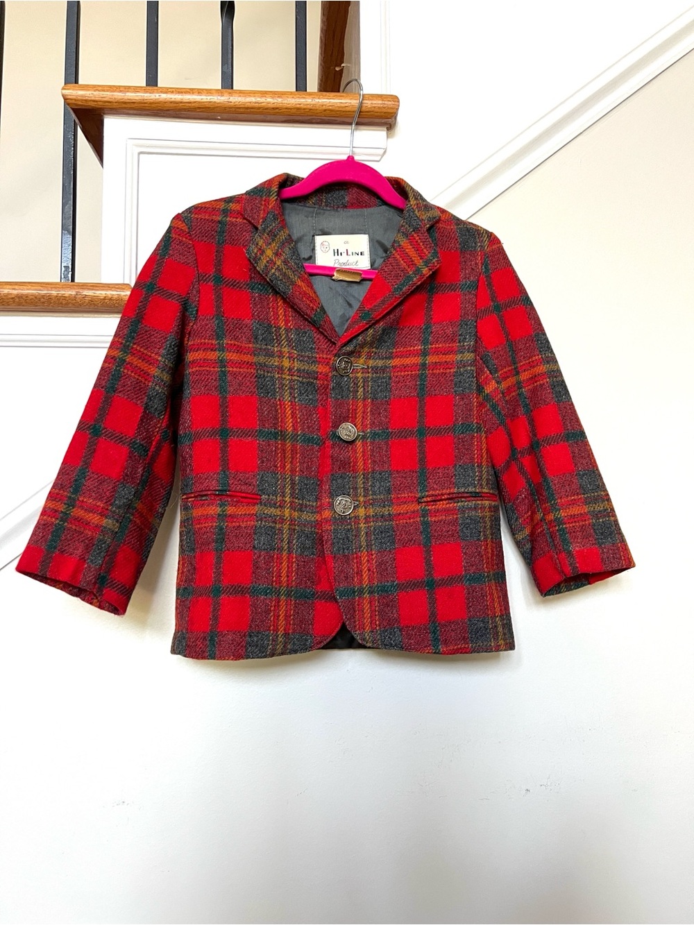 vintage 1950s Hi-Line toddler red tartan plaid wool blazer holiday wedding 2T-3T